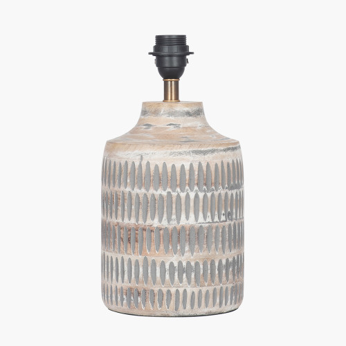 Pacific Lifestyle Galle Grey Wash Wood Textured Table Lamp Base With Harry 30cm Steel Grey Cotton Mix Cylinder Lampshade