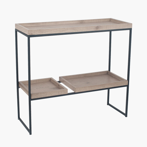 Pacific Lifestyle Gallery Natural Wood Veneer And Black Metal 2 Shelf Unit