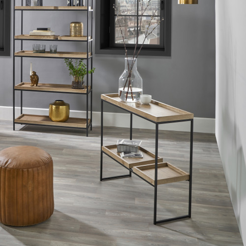 Pacific Lifestyle Gallery Natural Wood Veneer And Black Metal 2 Shelf Unit