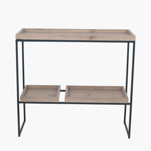 pacific lifestyle Gallery Natural Wood Veneer and Black Metal 2 Shelf Unit