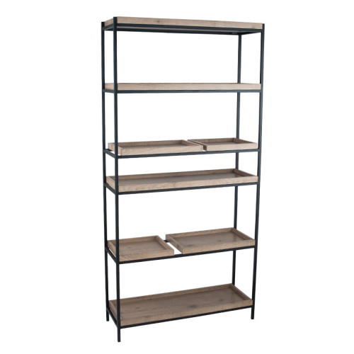 Pacific Lifestyle Gallery Natural Wood Veneer And Black Metal 5 Shelf Unit