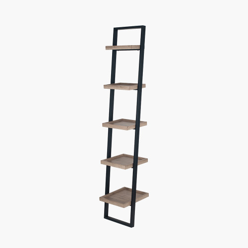 Pacific Lifestyle Gallery Natural Wood Veneer And Black Metal 5 Shelf Ladder Unit
