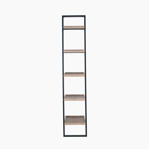 pacific lifestyle Gallery Natural Wood Veneer and Black Metal 5 Shelf Ladder Unit