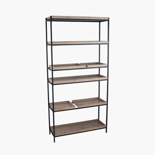 pacific lifestyle Gallery Natural Wood Veneer and Black Metal 5 Shelf Unit