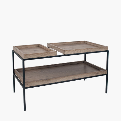 Pacific Lifestyle Gallery Natural Wood Veneer And Black Metal Coffee Table