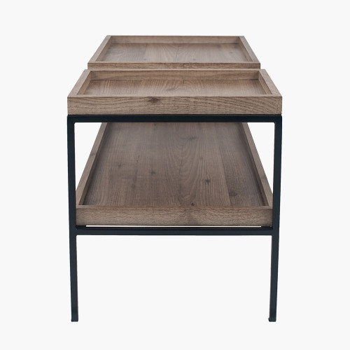 Pacific Lifestyle Gallery Natural Wood Veneer And Black Metal Coffee Table