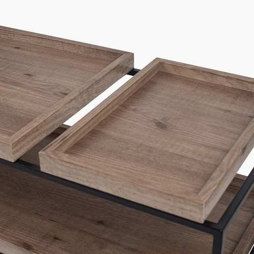 Pacific Lifestyle Gallery Natural Wood Veneer And Black Metal Coffee Table