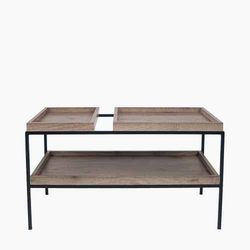 pacific lifestyle Gallery Natural Wood Veneer and Black Metal Coffee Table