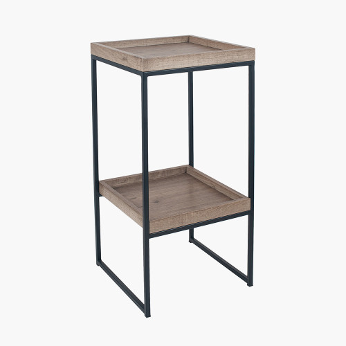 Pacific Lifestyle Gallery Natural Wood Veneer And Black Metal Side Table
