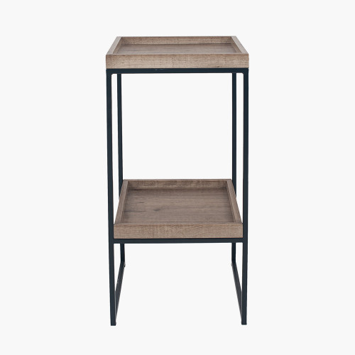 pacific lifestyle Gallery Natural Wood Veneer and Black Metal Side Table