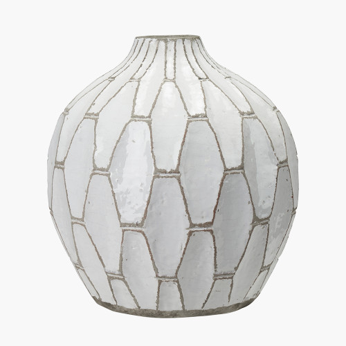 Pacific Lifestyle Gaudi White Stoneware Geometric Design Vase