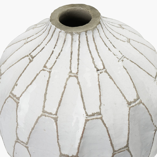 Pacific Lifestyle Gaudi White Stoneware Geometric Design Vase