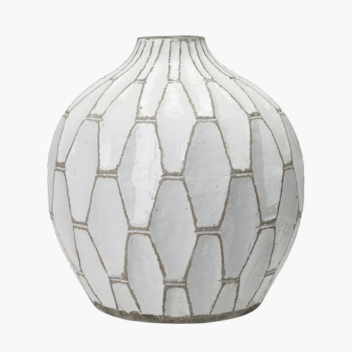 pacific lifestyle Gaudi White Stoneware Geometric Design Vase