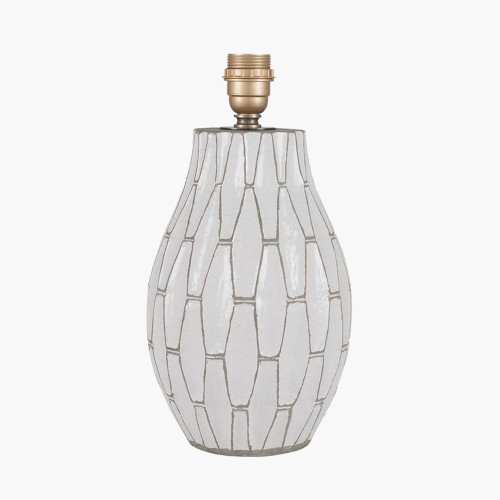 Pacific Lifestyle Gaudi White Stoneware Geometric Table Lamp Base With Milos 35cm Natural Linen Tapered Lampshade