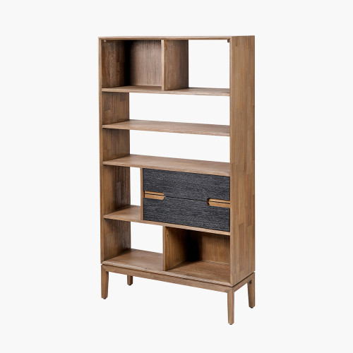Pacific Lifestyle Gio Black And Natural Acacia Wood 2 Drawer 7 Niche Shelf Unit