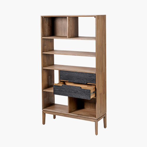 Pacific Lifestyle Gio Black And Natural Acacia Wood 2 Drawer 7 Niche Shelf Unit