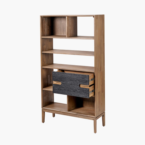 Pacific Lifestyle Gio Black And Natural Acacia Wood 2 Drawer 7 Niche Shelf Unit