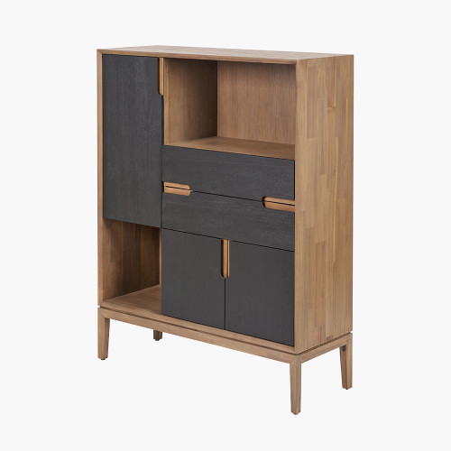 Pacific Lifestyle Gio Black And Natural Acacia Wood 3 Door 2 Drawer 2 Niche Shelf Unit