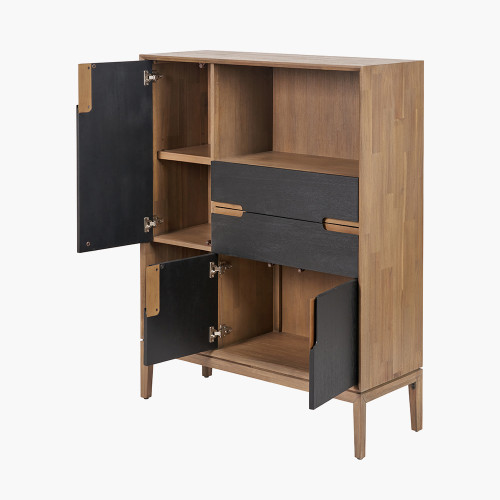 Pacific Lifestyle Gio Black And Natural Acacia Wood 3 Door 2 Drawer 2 Niche Shelf Unit