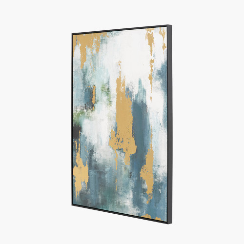 Pacific Lifestyle Gold And Blue Tone Abstract Canvas With Black Frame