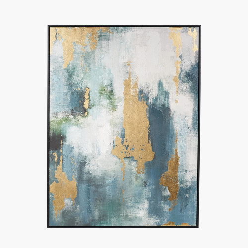 pacific lifestyle Gold and Blue Tone Abstract Canvas with Black Frame
