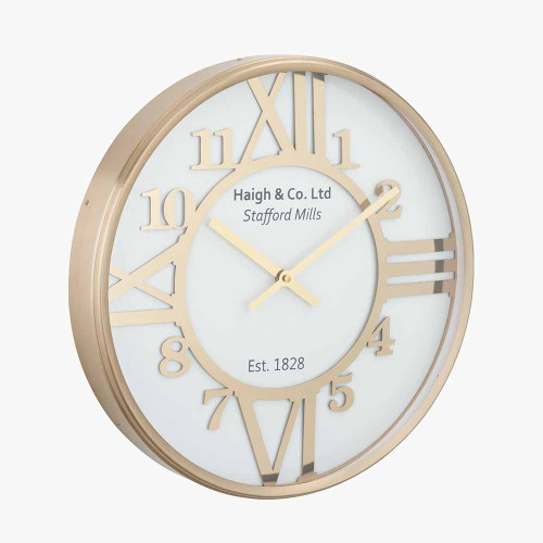 Pacific Lifestyle Gold Metal And White Face Round Wall Clock