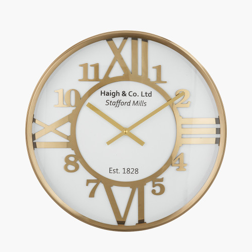 pacific lifestyle Gold Metal and White Face Round Wall Clock