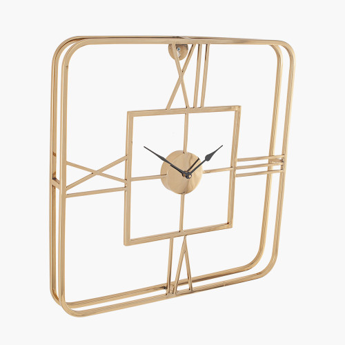 Pacific Lifestyle Gold Metal Double Framed Square Wall Clock