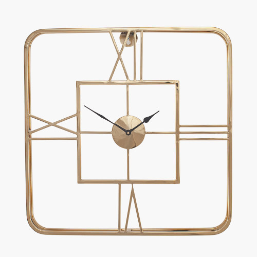 pacific lifestyle Gold Metal Double Framed Square Wall Clock