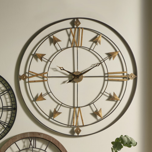 Pacific Lifestyle Graphite And Gold Metal Round Wall Clock Large