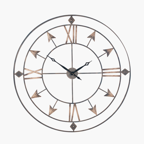 pacific lifestyle Graphite and Gold Metal Round Wall Clock Large