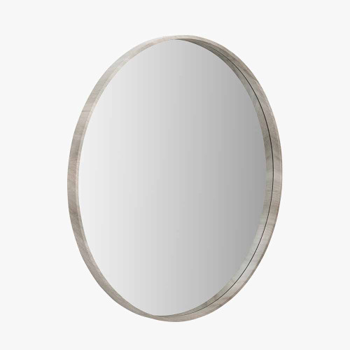 Pacific Lifestyle Grey Oak Wood Veener Slim Frame Round Mirror Large