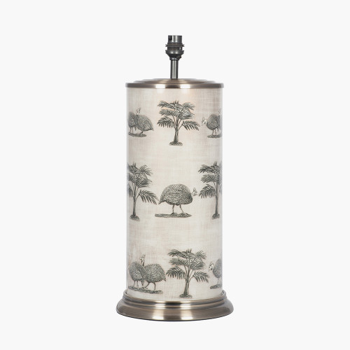 Pacific Lifestyle Guinea Fowl Large Cylinder Glass Table Lamp Base With Henry 40cm Taupe Handloom Cylinder Lampshade