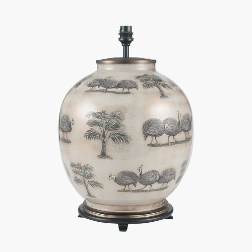 Pacific Lifestyle Guinea Fowl Large Glass Table Lamp Base With Henry 40cm Taupe Handloom Cylinder Lampshade