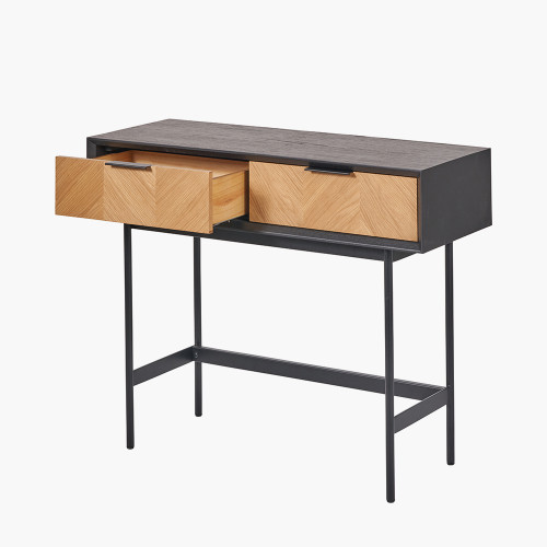 Pacific Lifestyle Hailee Black And Natural Chevron Oak And Pine Wood 2 Drawer Console Table