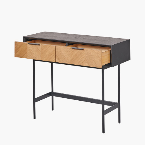 Pacific Lifestyle Hailee Black And Natural Chevron Oak And Pine Wood 2 Drawer Console Table