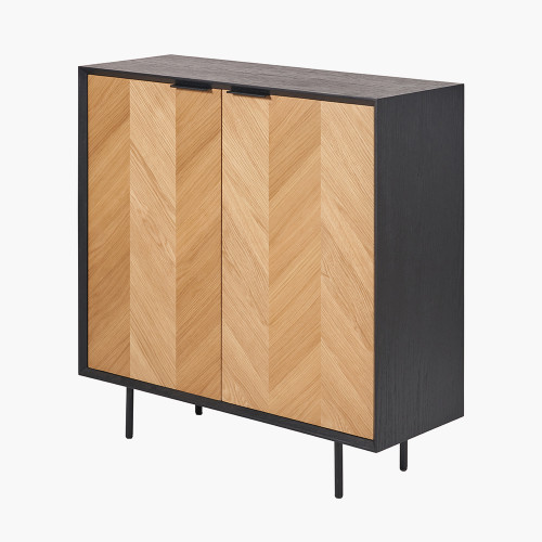 Pacific Lifestyle Hailee Black And Natural Chevron Oak And Pine Wood 2 Door Bar Cabinet