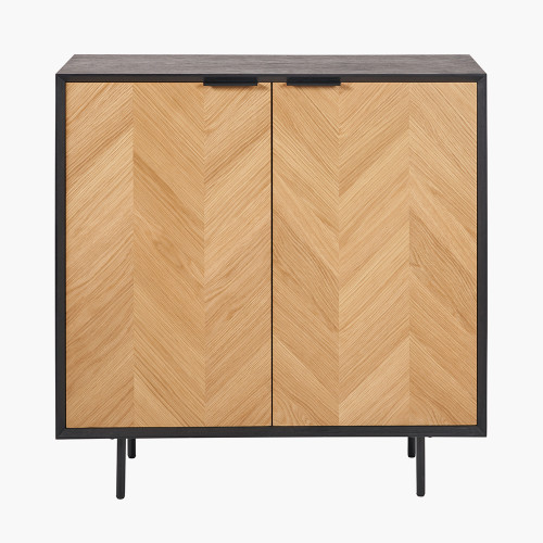 pacific lifestyle Hailee Black and Natural Chevron Oak and Pine Wood 2 Door Bar Cabinet