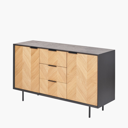 Pacific Lifestyle Hailee Black And Natural Chevron Oak And Pine Wood 2 Door 3 Drawer Sideboard