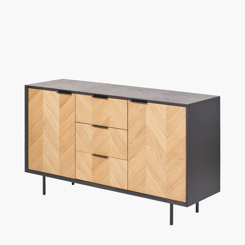 Pacific Lifestyle Hailee Black And Natural Chevron Oak And Pine Wood 2 Door 3 Drawer Sideboard