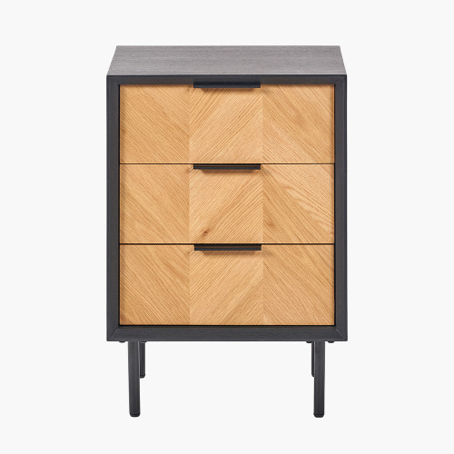 pacific lifestyle Hailee Black and Natural Chevron Oak and Pine Wood 3 Drawer Unit