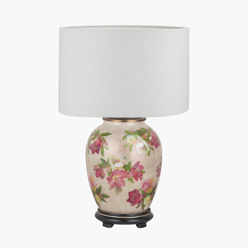 pacific lifestyle Hellebore Medium Glass Table Lamp Base with Lino 35cm White Self Lined Linen Cylinder Lampshade