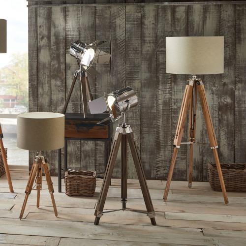 Pacific Lifestyle Hereford Grey Wood And Silver Metal Film Tripod Floor Lamp