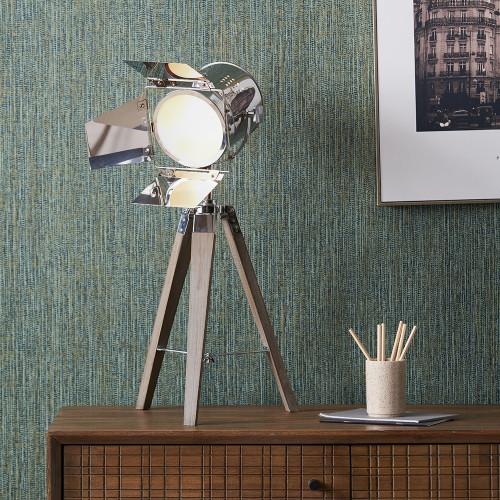 Pacific Lifestyle Hereford Grey Wood And Silver Metal Film Tripod Table Lamp