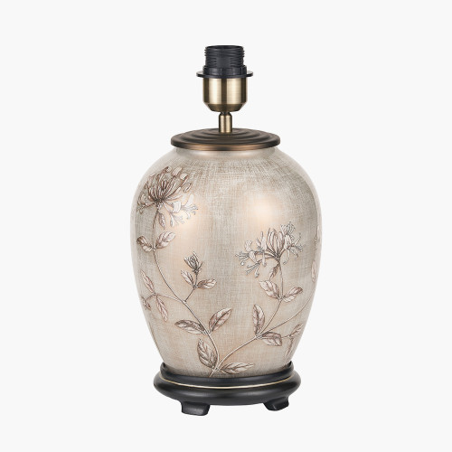 Pacific Lifestyle Honeysuckle Medium Glass Table Lamp Base With Bacall 35cm Almond Silk Knife Pleat Empire Lampshade