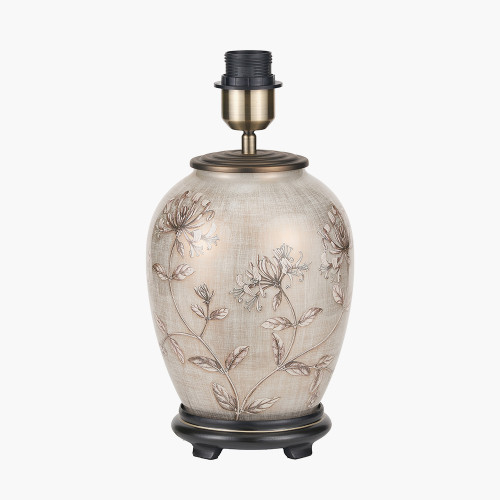 Pacific Lifestyle Honeysuckle Medium Glass Table Lamp Base With Bacall 35cm Almond Silk Knife Pleat Empire Lampshade