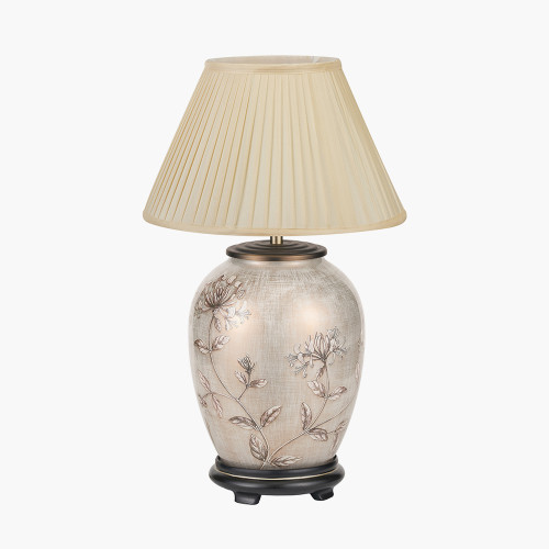pacific lifestyle Honeysuckle Medium Glass Table Lamp Base with Bacall 35cm Almond Silk Knife Pleat Empire Lampshade