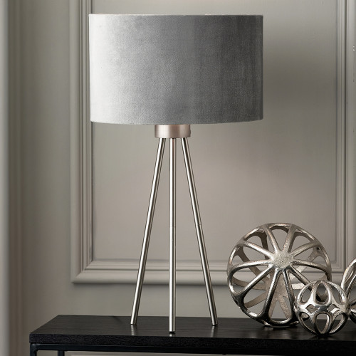 Pacific Lifestyle Houston Brushed Silver Metal Tripod Table Lamp