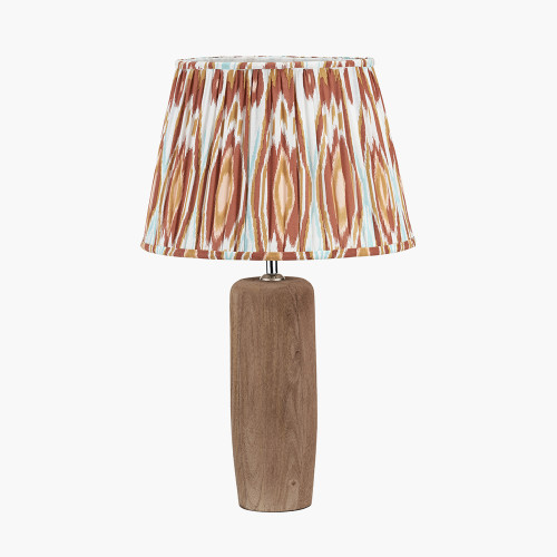 pacific lifestyle Inaya Natural Tapered Large Wood Table Lamp Base with Izara 40cm Cinnamon Ikat Patterned Mushroom Pleat Tapered Lampshade
