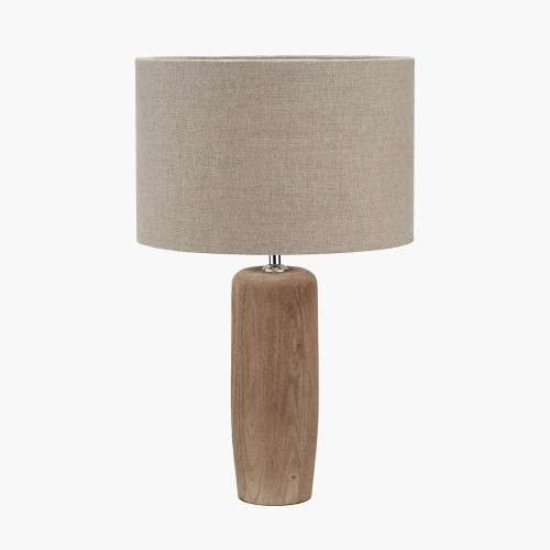 pacific lifestyle Inaya Natural Tapered Large Wood Table Lamp Base with Edward 40cm Natural Linen Cylinder Lampshade